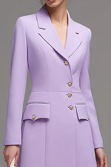 Lilac Notched Lapel Single Breasted Blazer Dress